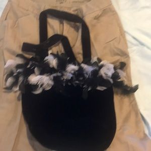 Purse Bag Feathers Velvet Black with Handles